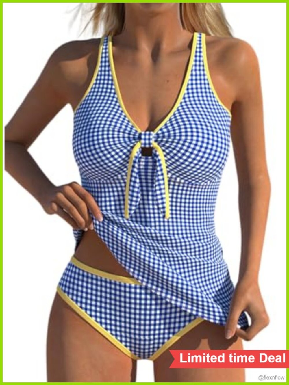 Two Piece Tankini Swim Set V-Neck Ruched Crisscross Back Mid Rise Briefs